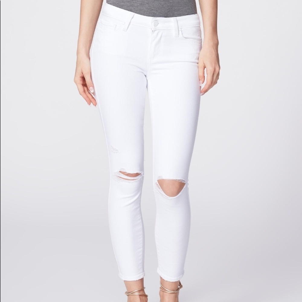 Paige Verdugo Crop Destructed White Jeans